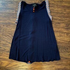 W5 Navy Tank Top with Geometric Trim